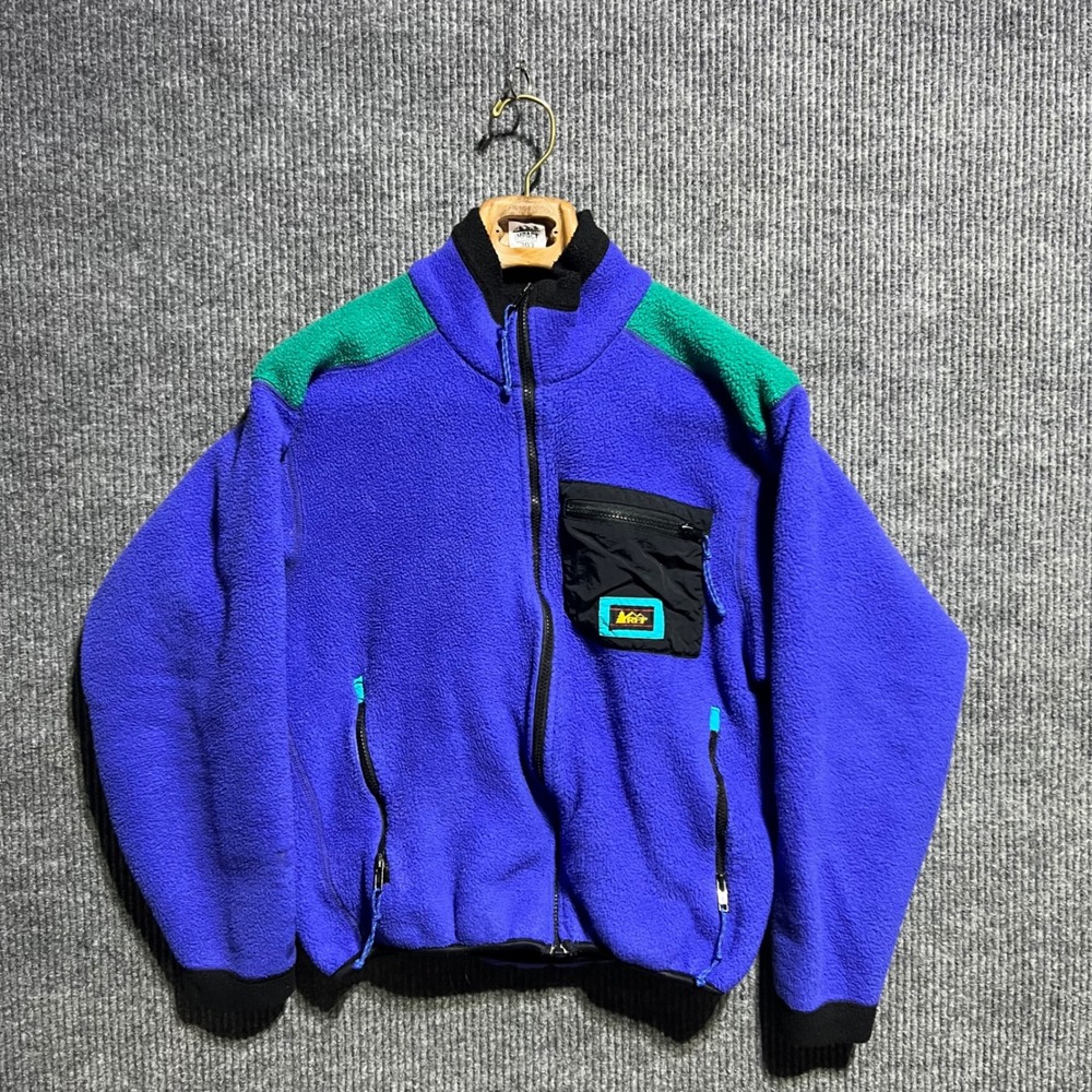 Vintage REI Fleece Jacket Mens M Purple Colorblock Gorpcore Full Zip Retro 90s